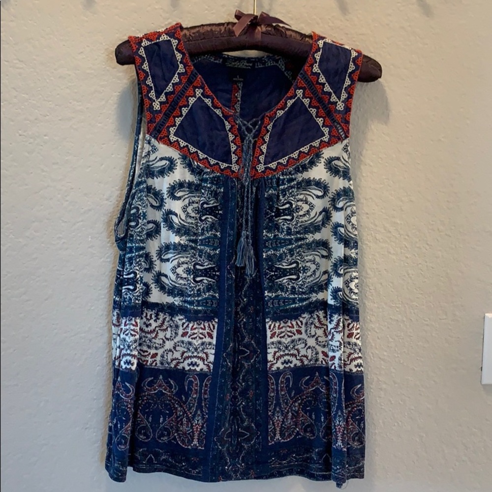 Lucky Brand Lace Up Printed Top